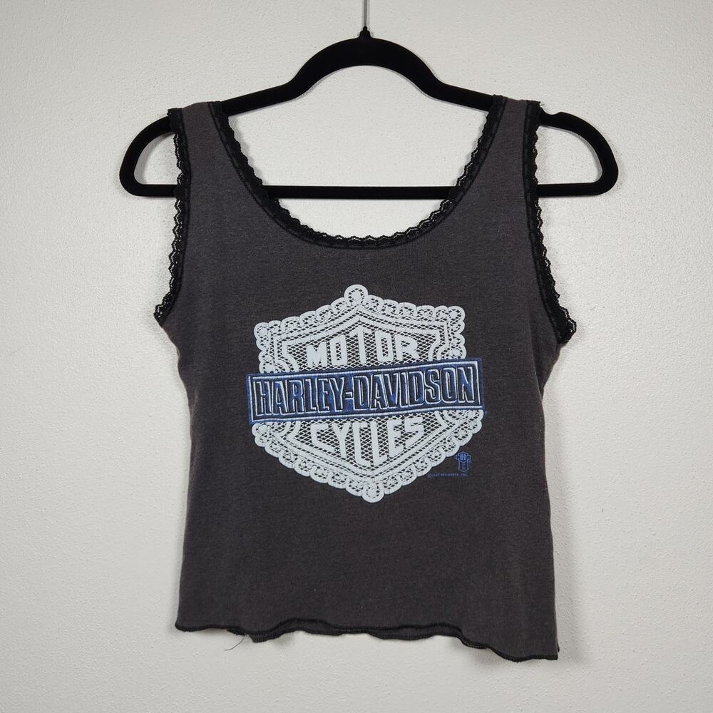 Vintage Harley Davidson 1987 Holoubek Lace Black Faded Shirt HD Tank Top